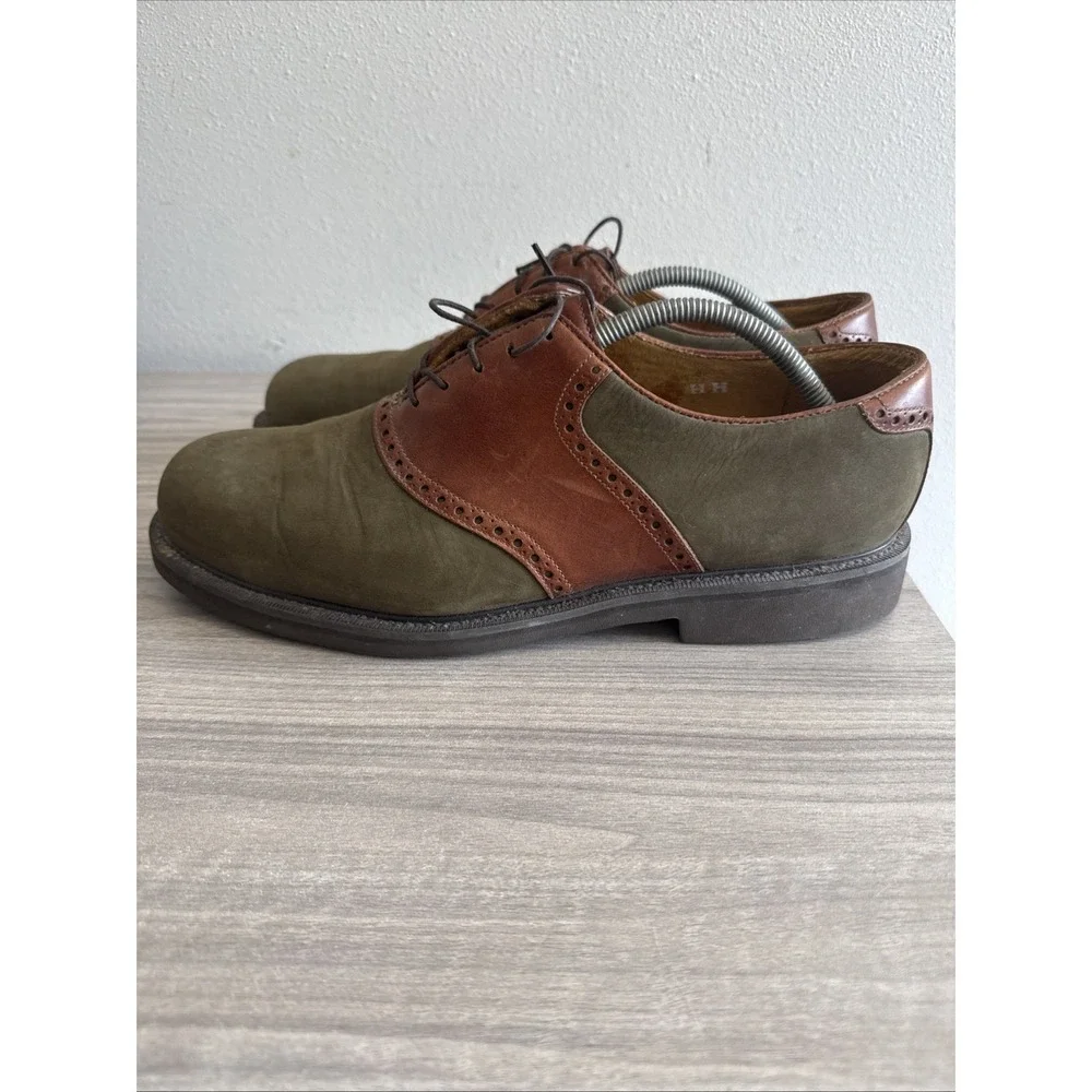 FLORSHEIM Comfortech Two Tone Green Tan Saddle Shoes Oxfords Men's Sz 12 D Dress